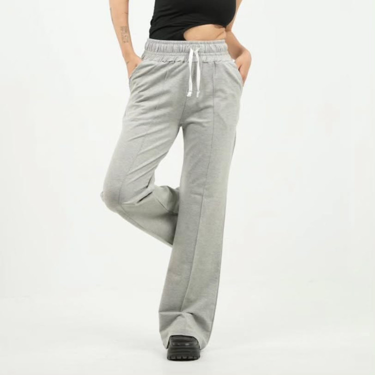 شلوار نیم بگ زنانه جلو نیش دار پنبه گلکسی طوسی