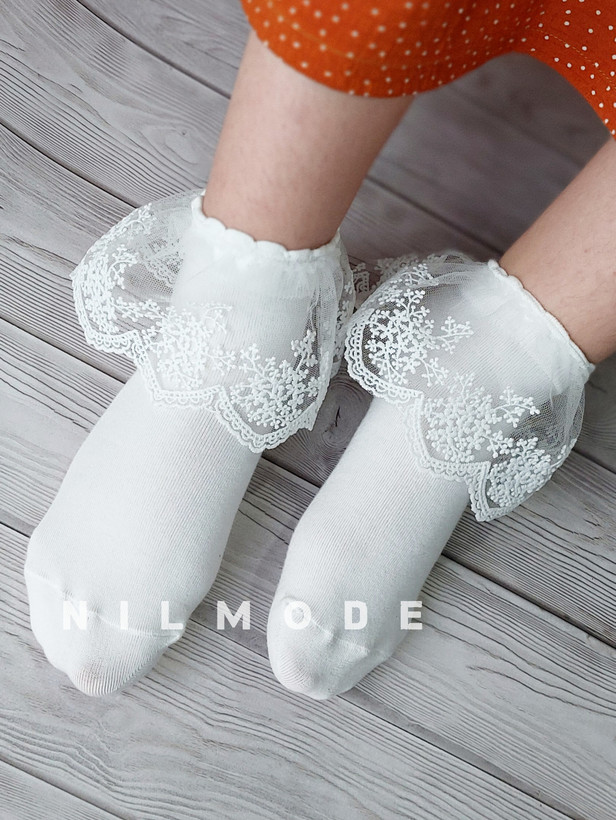 جوراب لب تور زنانه و دخترانه سفید نخ پنبه طرح ۶